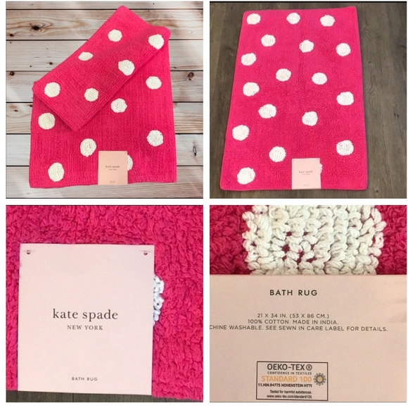 KATE SPADE Pink w White Dots Bath Rug 21 X 34 Bath